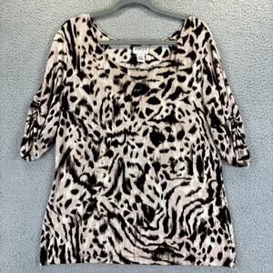 Chicos Top Large Mob Wife Leopard Boho Animal Print Slinky Stretchy Bold Travel